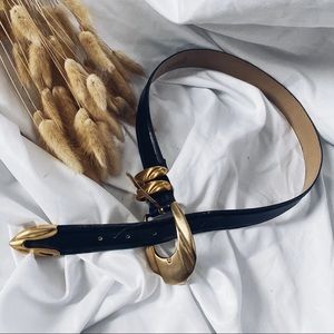 vintage captiva deep navy blue leather belt